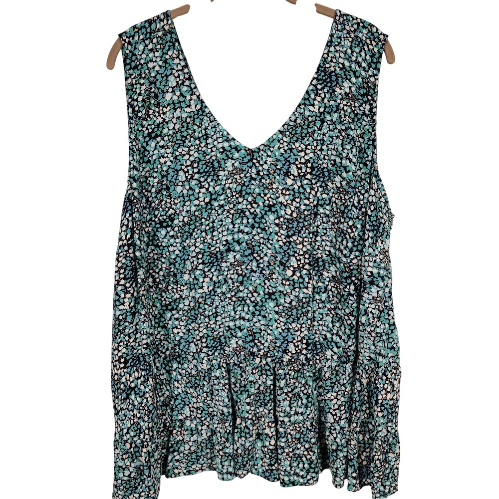 LOFT Womens SZ 20 Peplum Tank Top Teal Blue Floral Rayon Boho Cottagecore
